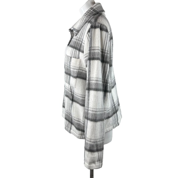 Melloday Jacket Shacket White Gray Plaid Waist Length Button Up Pocket Womens XL - Picture 7 of 10